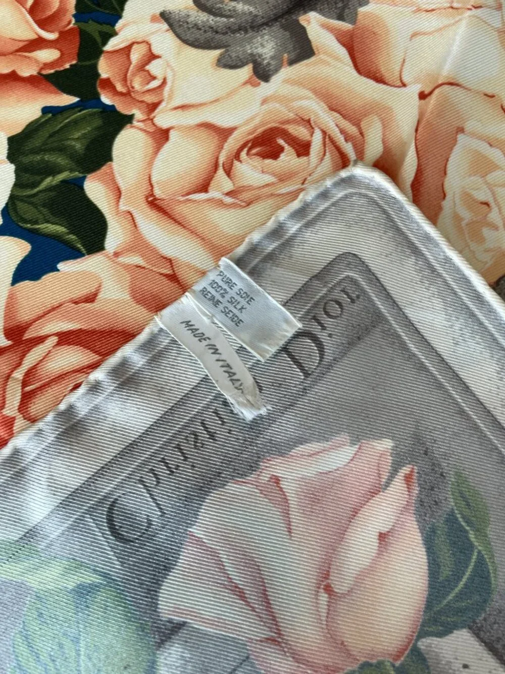 Vintage Christian Silk Scarf with Roses & Polka Dots